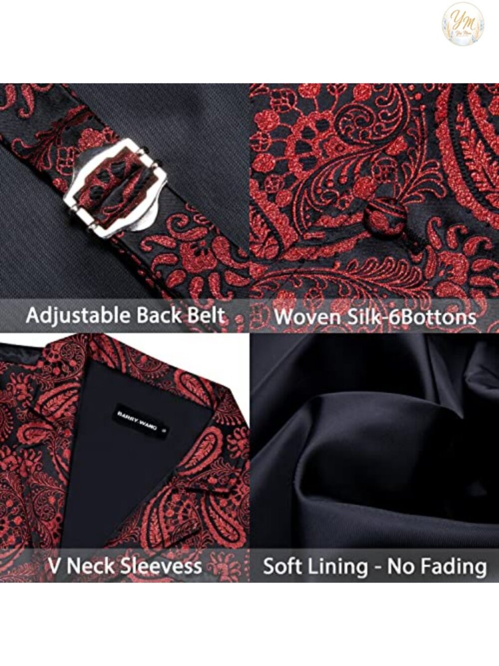 Mens Victorian Steampunk Vest Silk Paisley Waistcoat Slim Fit Formal Party - Picture 5 of 6